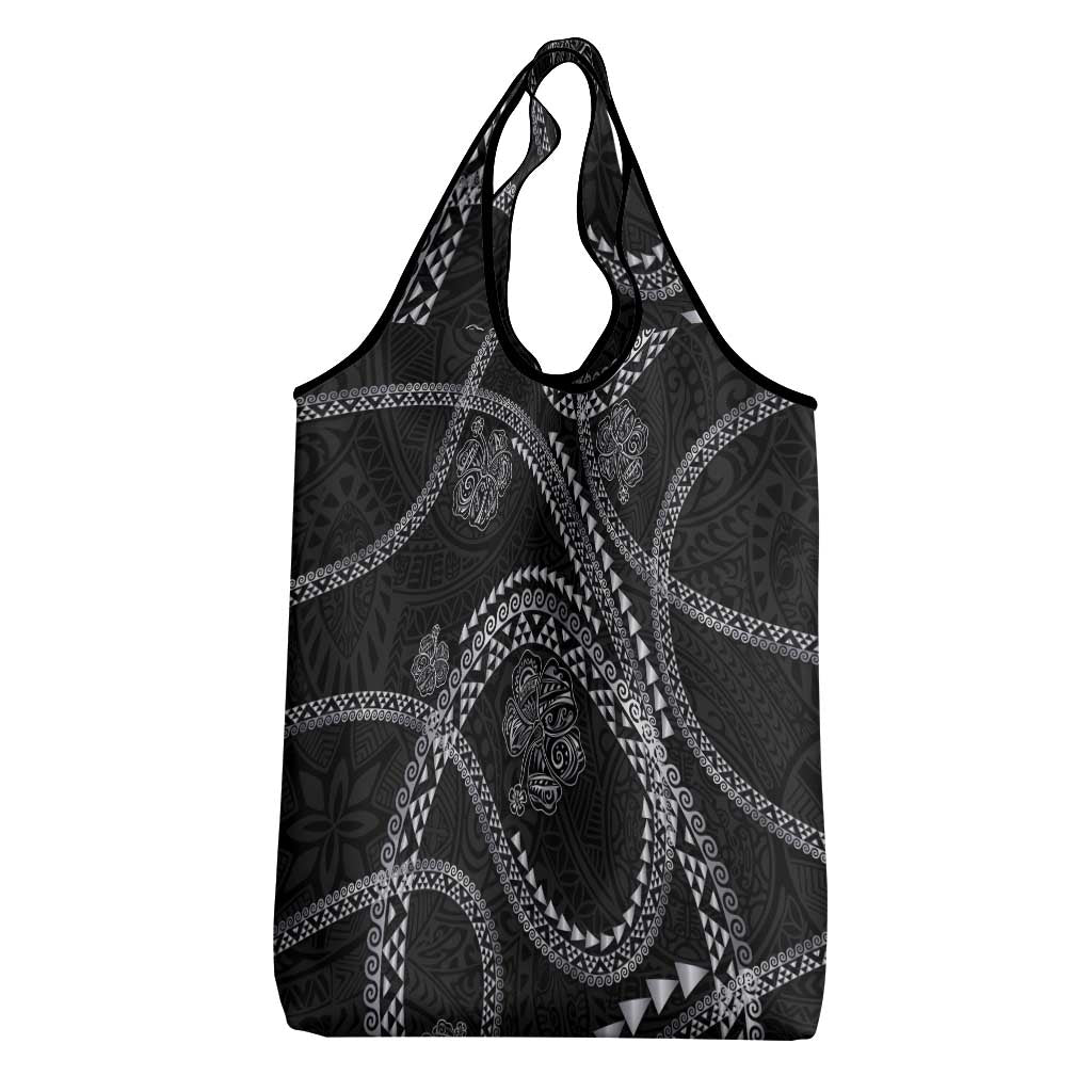 Hawaiian Kakau Art and Hisbiscus Tattoo Grocery Bag Tribal Pattern-Silver Style - Polynesian Pride