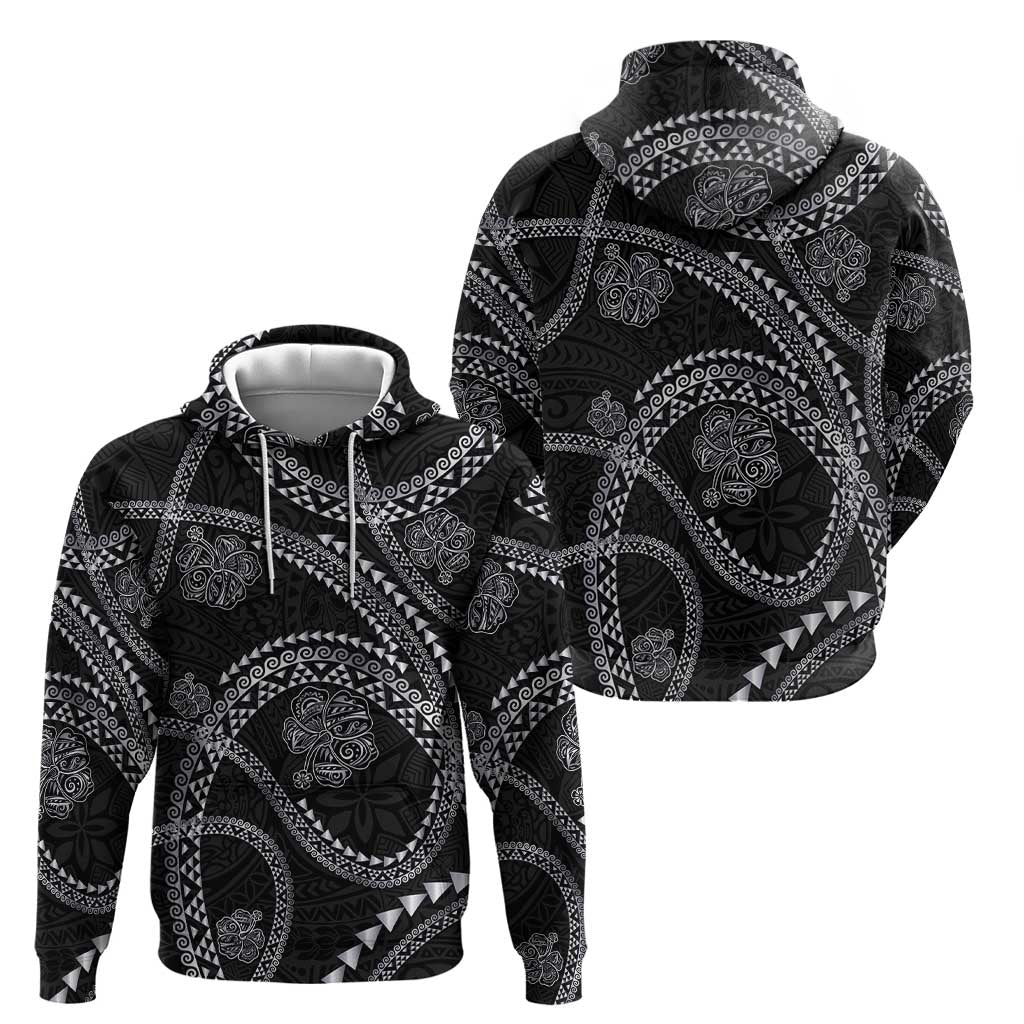 Hawaiian Kakau Art and Hisbiscus Tattoo Hoodie Tribal Pattern-Silver Style - Polynesian Pride