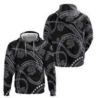 Hawaiian Kakau Art and Hisbiscus Tattoo Hoodie Tribal Pattern-Silver Style - Polynesian Pride