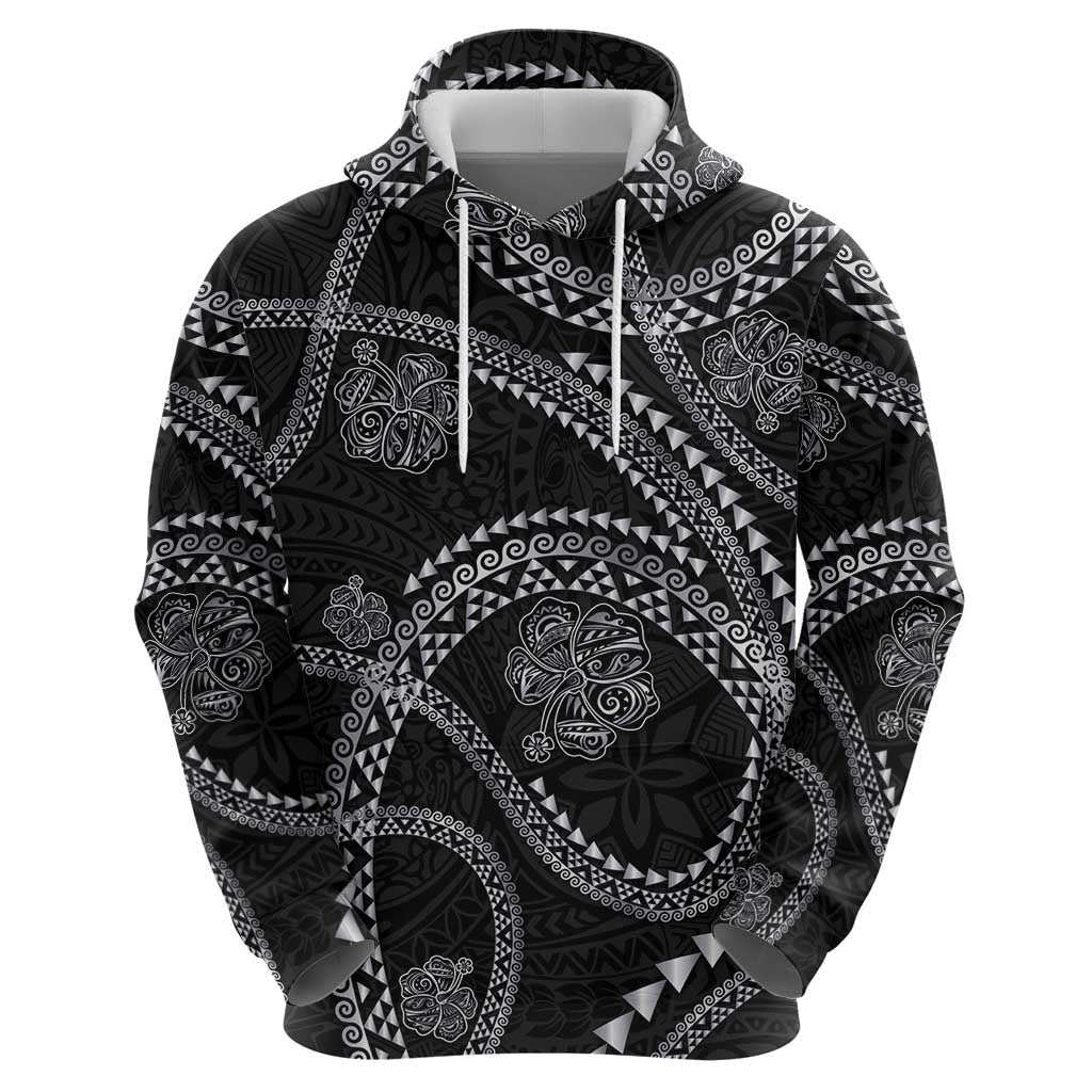 Hawaiian Kakau Art and Hisbiscus Tattoo Hoodie Tribal Pattern-Silver Style - Polynesian Pride