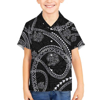 Hawaiian Kakau Art and Hisbiscus Tattoo Kid Hawaiian Shirt Tribal Pattern-Silver Style - Polynesian Pride