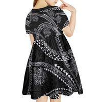 Hawaiian Kakau Art and Hisbiscus Tattoo Kid Short Sleeve Dress Tribal Pattern-Silver Style - Polynesian Pride