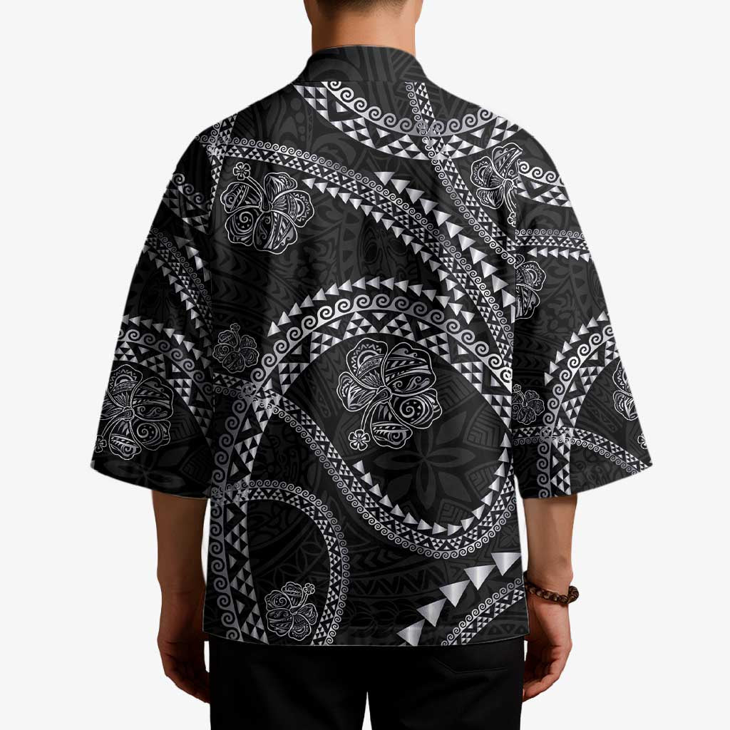 Hawaiian Kakau Art and Hisbiscus Tattoo Kimono Tribal Pattern-Silver Style - Polynesian Pride