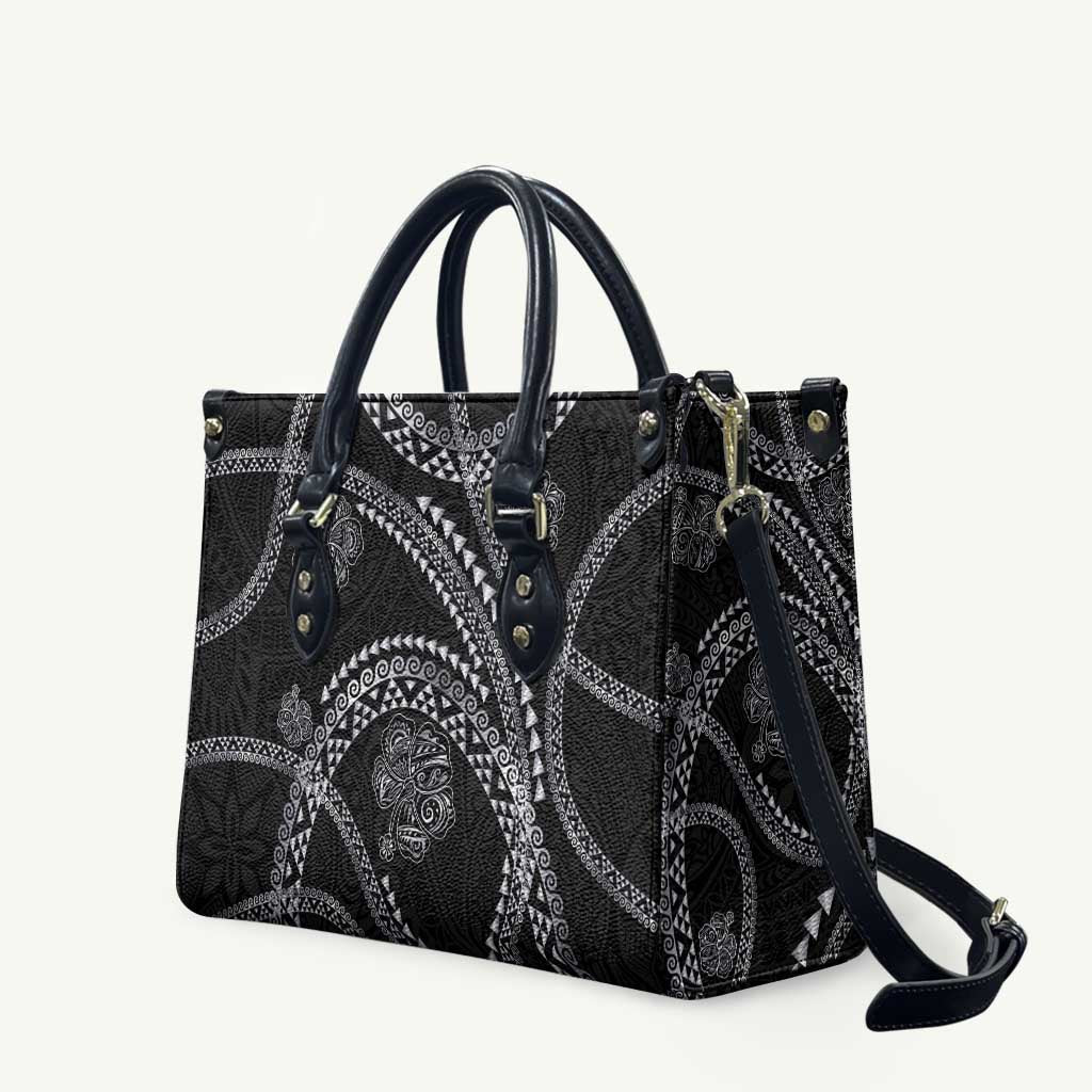 Hawaiian Kakau Art and Hisbiscus Tattoo Leather Bag Tribal Pattern-Silver Style - Polynesian Pride