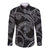Hawaiian Kakau Art and Hisbiscus Tattoo Long Sleeve Button Shirt Tribal Pattern-Silver Style - Polynesian Pride