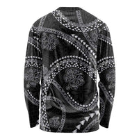 Hawaiian Kakau Art and Hisbiscus Tattoo Long Sleeve Shirt Tribal Pattern-Silver Style - Polynesian Pride