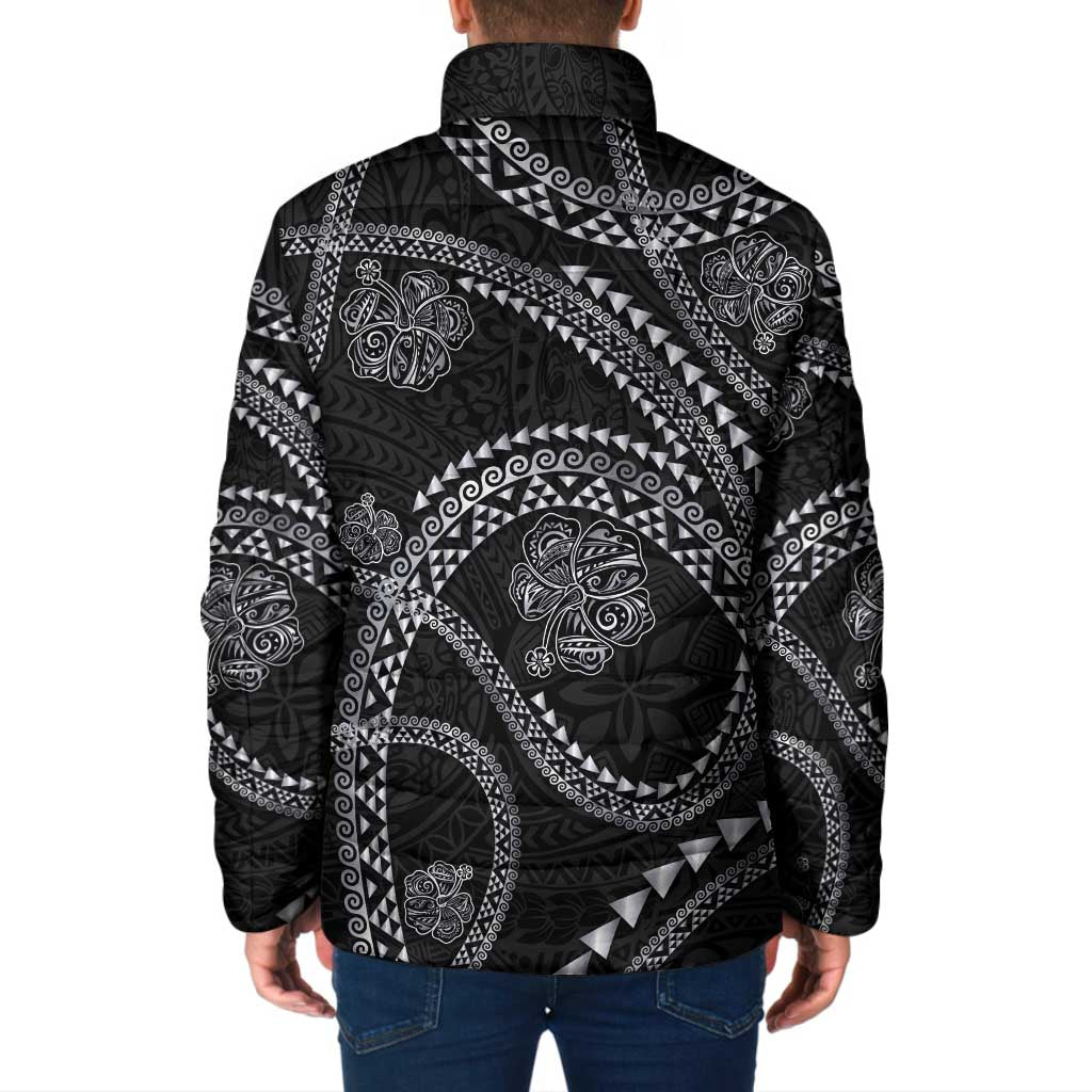 Hawaiian Kakau Art and Hisbiscus Tattoo Padded Jacket Tribal Pattern-Silver Style - Polynesian Pride