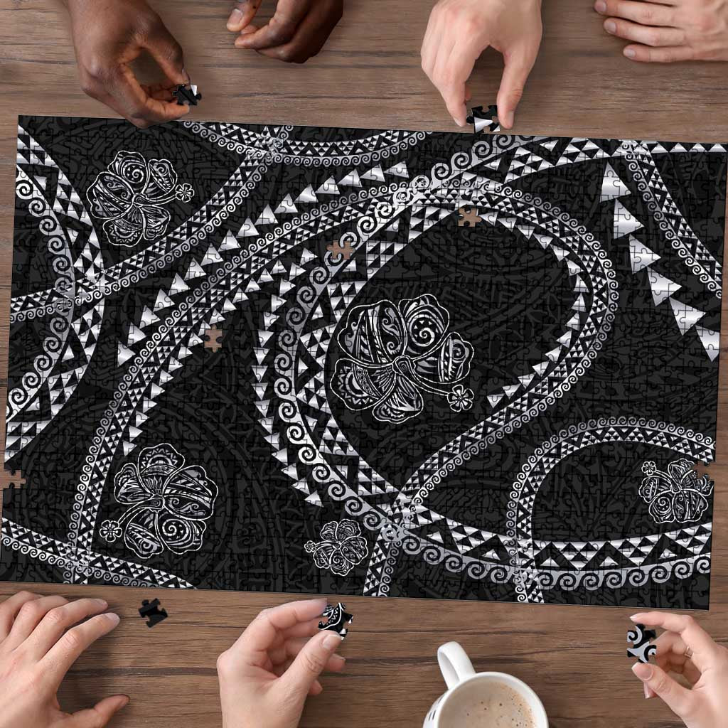 Hawaiian Kakau Art and Hisbiscus Tattoo Puzzle Tribal Pattern-Silver Style - Polynesian Pride