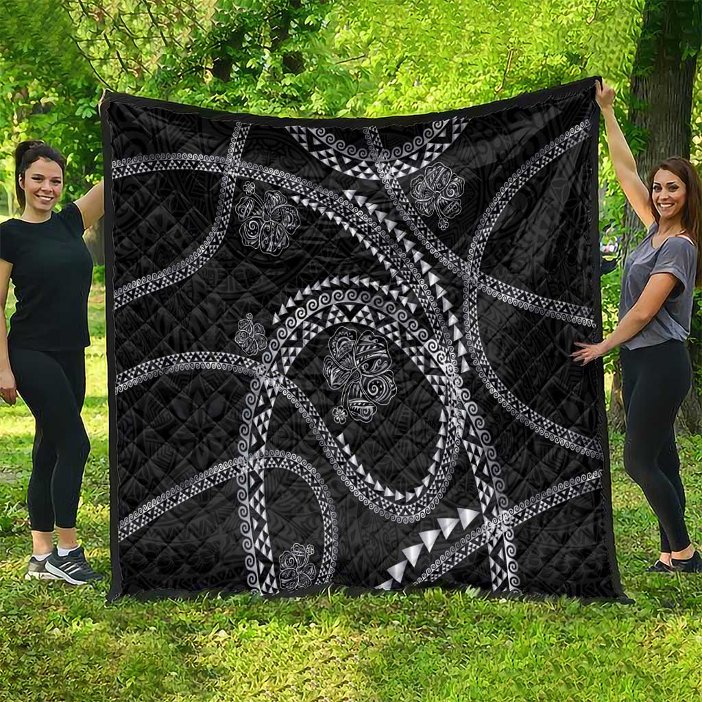 Hawaiian Kakau Art and Hisbiscus Tattoo Quilt Tribal Pattern-Silver Style - Polynesian Pride