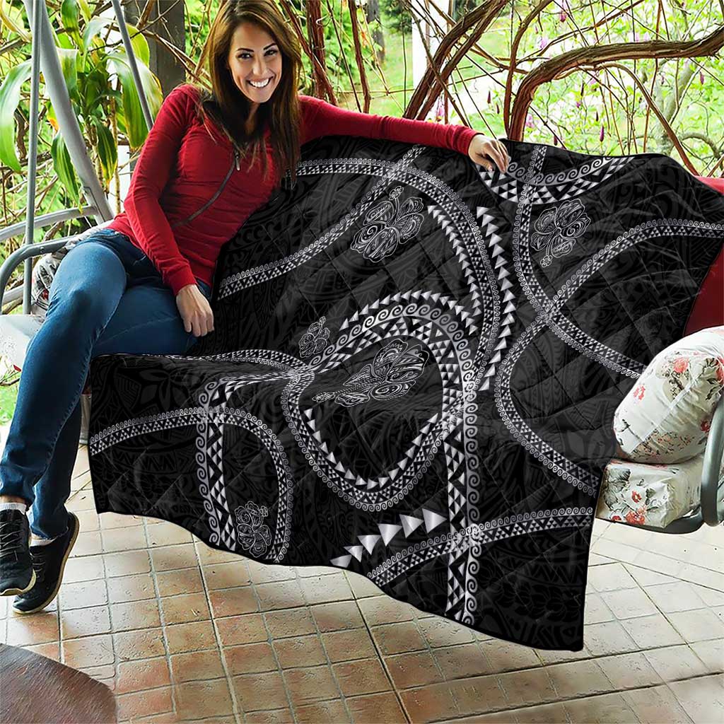 Hawaiian Kakau Art and Hisbiscus Tattoo Quilt Tribal Pattern-Silver Style - Polynesian Pride