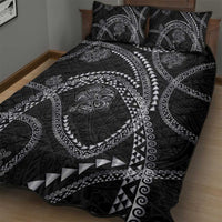 Hawaiian Kakau Art and Hisbiscus Tattoo Quilt Bed Set Tribal Pattern-Silver Style - Polynesian Pride