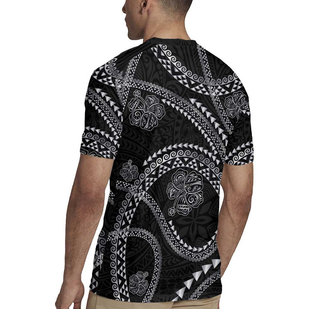 Hawaiian Kakau Art and Hisbiscus Tattoo Rugby Jersey Tribal Pattern-Silver Style - Polynesian Pride