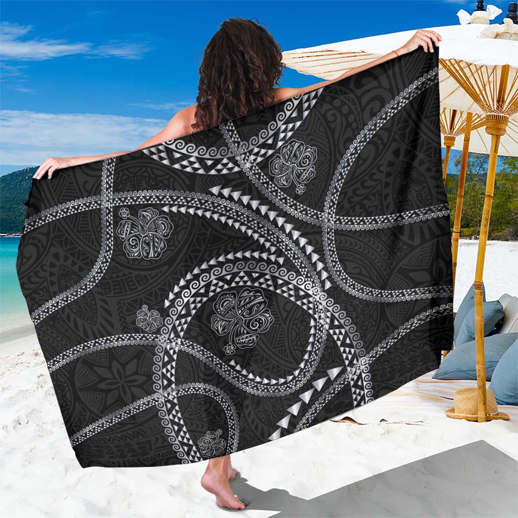 Hawaiian Kakau Art and Hisbiscus Tattoo Sarong Tribal Pattern-Silver Style LT03 One Size 44 x 66 inches Black - Polynesian Pride