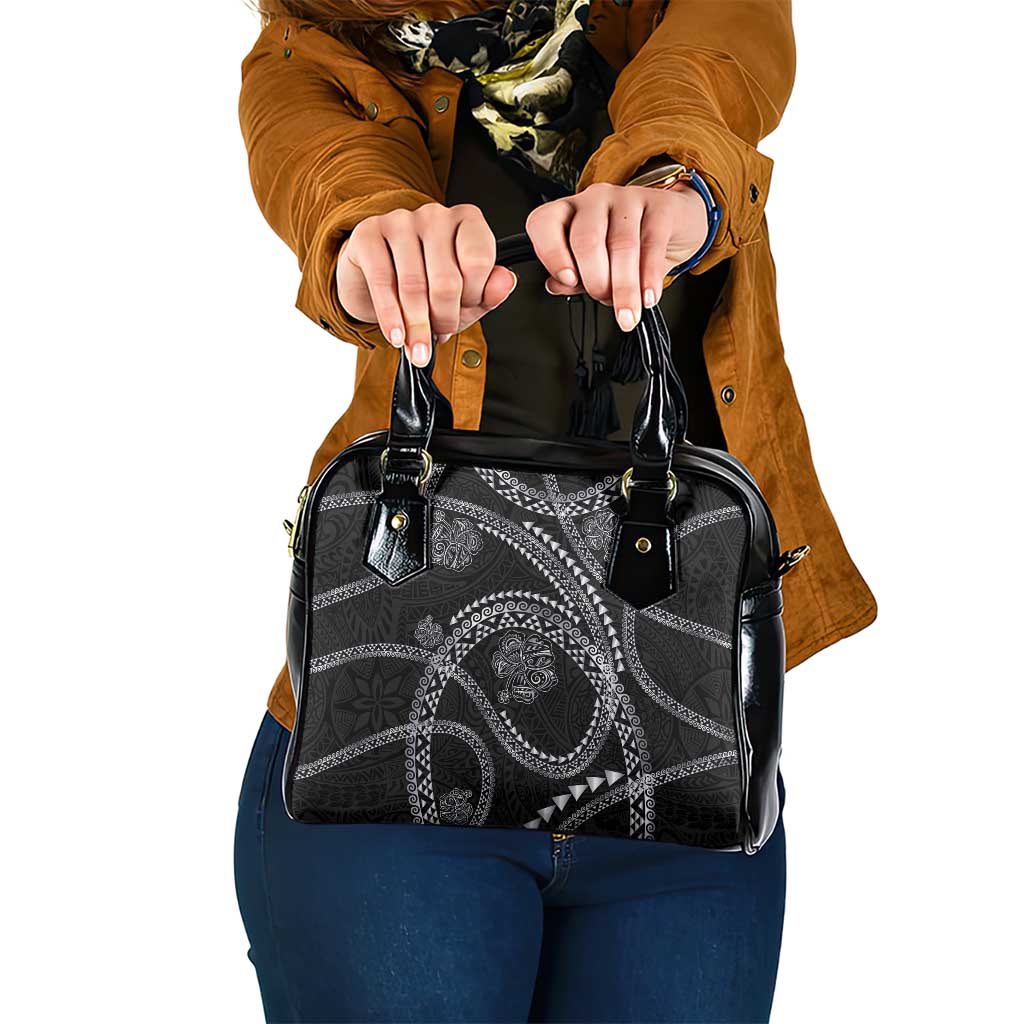 Hawaiian Kakau Art and Hisbiscus Tattoo Shoulder Handbag Tribal Pattern-Silver Style - Polynesian Pride