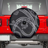 Hawaiian Kakau Art and Hisbiscus Tattoo Spare Tire Cover Tribal Pattern-Silver Style - Polynesian Pride