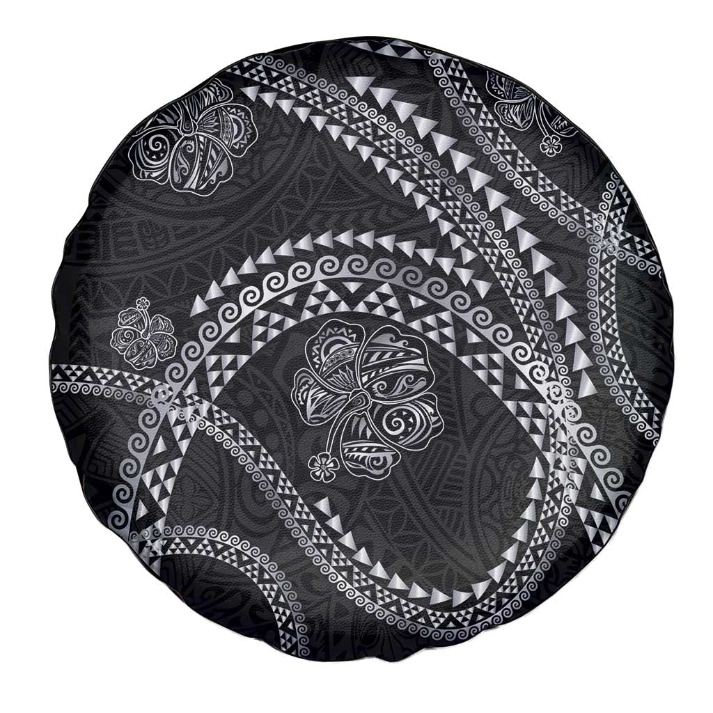 Hawaiian Kakau Art and Hisbiscus Tattoo Spare Tire Cover Tribal Pattern-Silver Style - Polynesian Pride