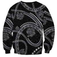 Hawaiian Kakau Art and Hisbiscus Tattoo Sweatshirt Tribal Pattern-Silver Style - Polynesian Pride