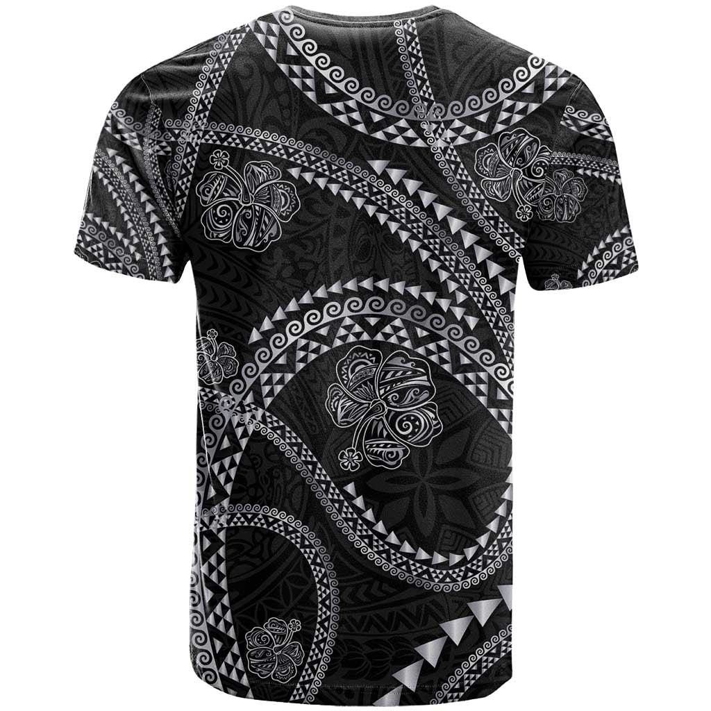 Hawaiian Kakau Art and Hisbiscus Tattoo T Shirt Tribal Pattern-Silver Style - Polynesian Pride