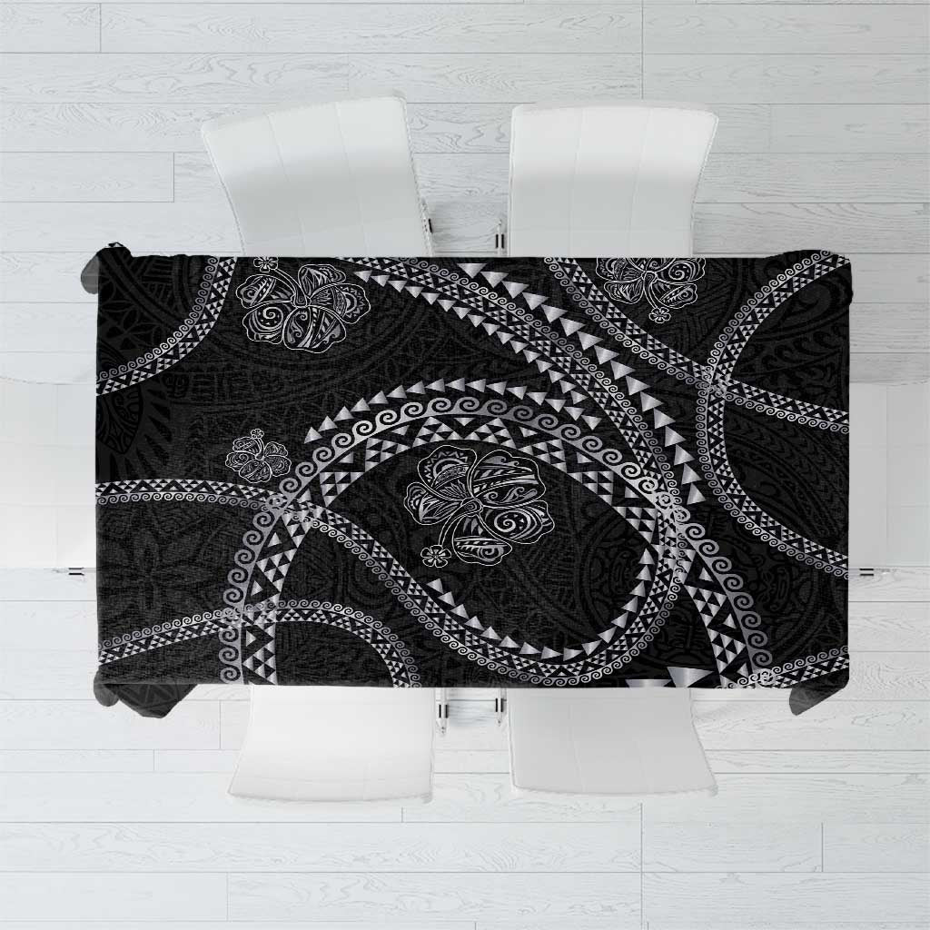 Hawaiian Kakau Art and Hisbiscus Tattoo Tablecloth Tribal Pattern-Silver Style - Polynesian Pride