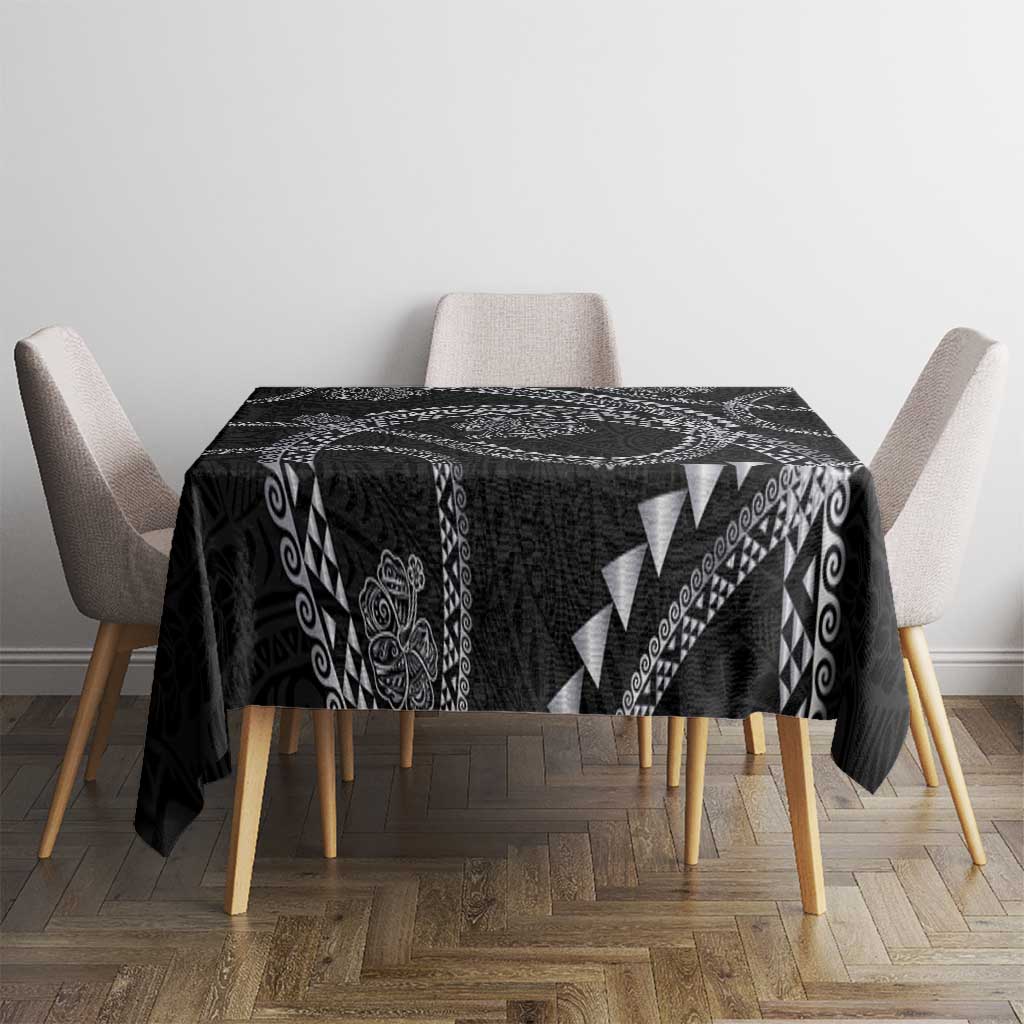 Hawaiian Kakau Art and Hisbiscus Tattoo Tablecloth Tribal Pattern-Silver Style - Polynesian Pride