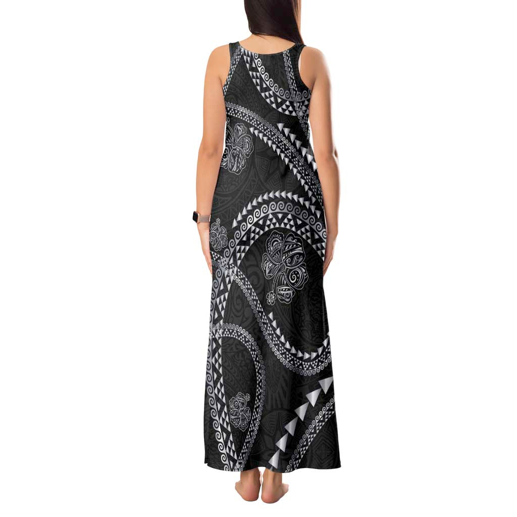 Hawaiian Kakau Art and Hisbiscus Tattoo Tank Maxi Dress Tribal Pattern-Silver Style - Polynesian Pride