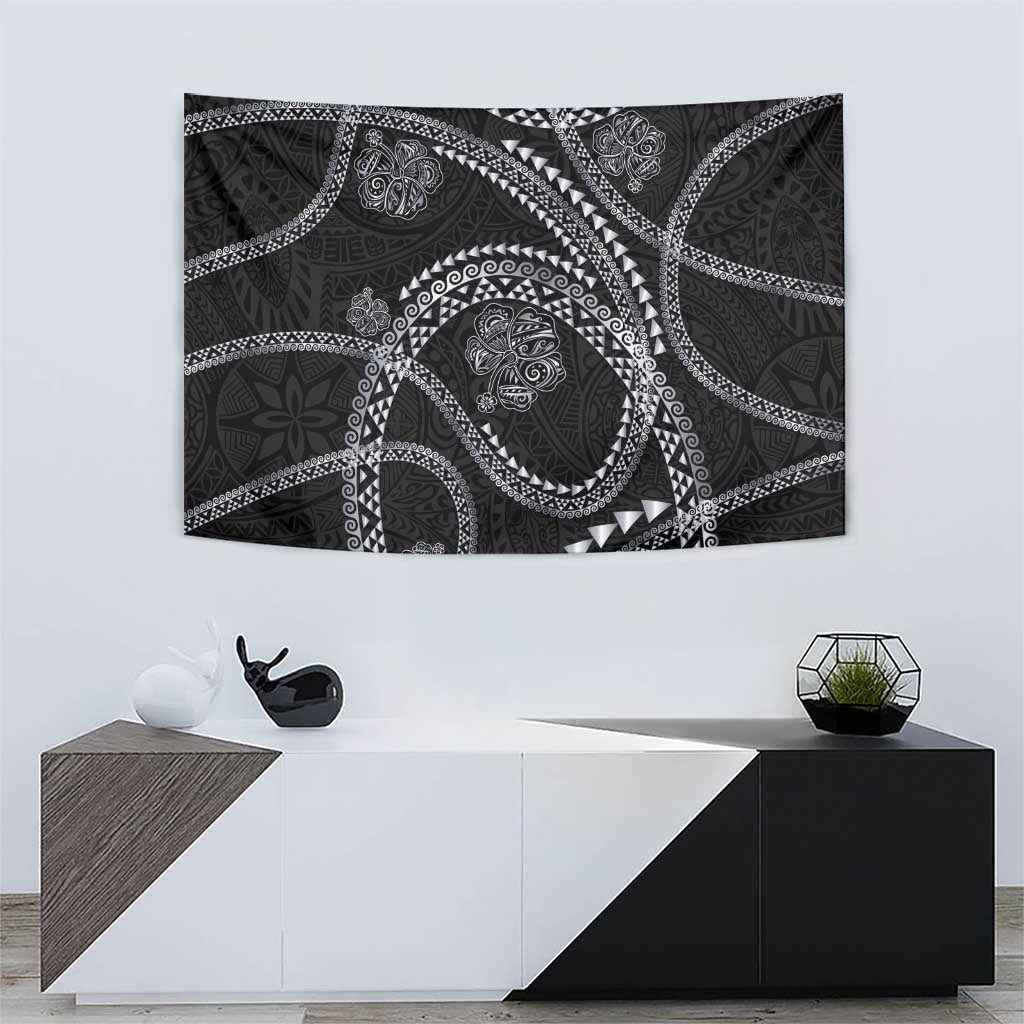 Hawaiian Kakau Art and Hisbiscus Tattoo Tapestry Tribal Pattern-Silver Style - Polynesian Pride