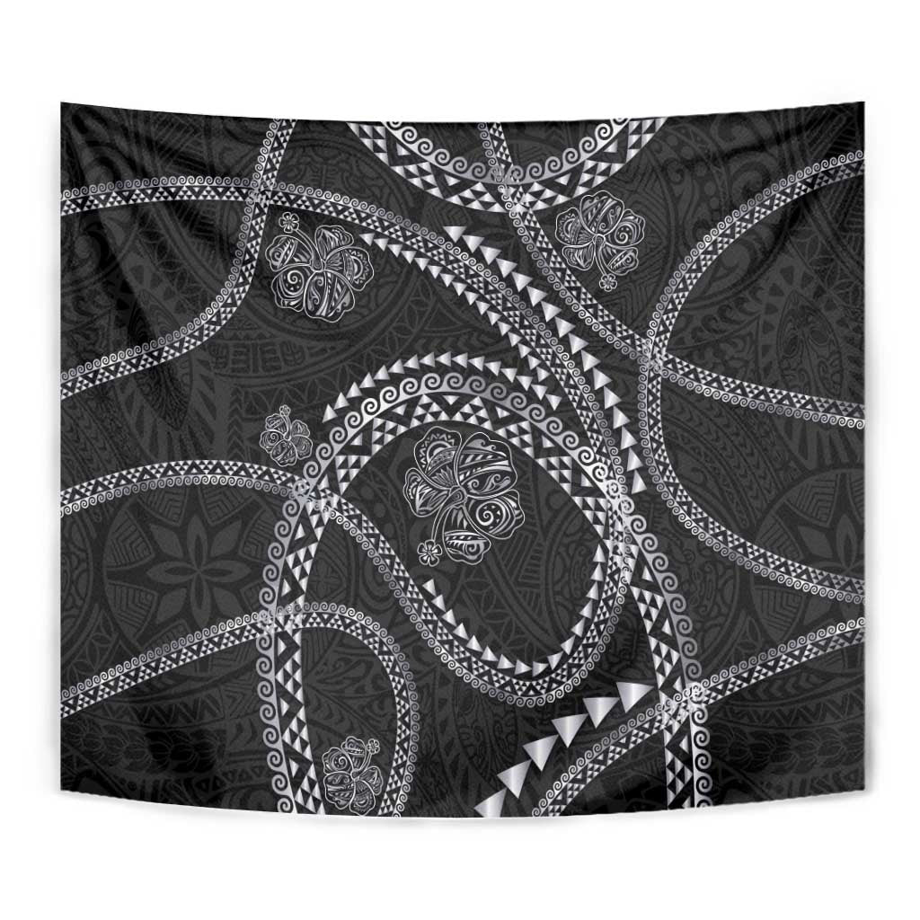 Hawaiian Kakau Art and Hisbiscus Tattoo Tapestry Tribal Pattern-Silver Style - Polynesian Pride