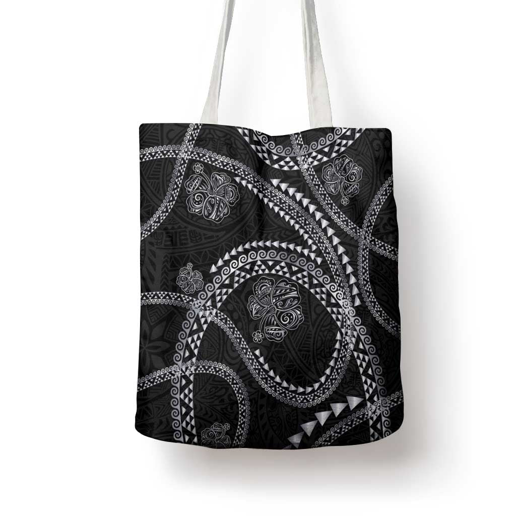 Hawaiian Kakau Art and Hisbiscus Tattoo Tote Bag Tribal Pattern-Silver Style - Polynesian Pride