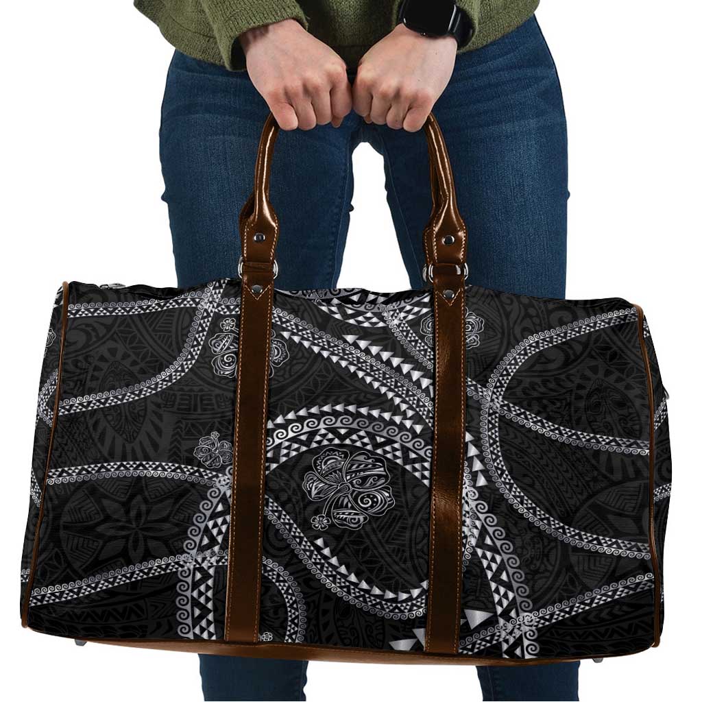 Hawaiian Kakau Art and Hisbiscus Tattoo Travel Bag Tribal Pattern-Silver Style - Polynesian Pride