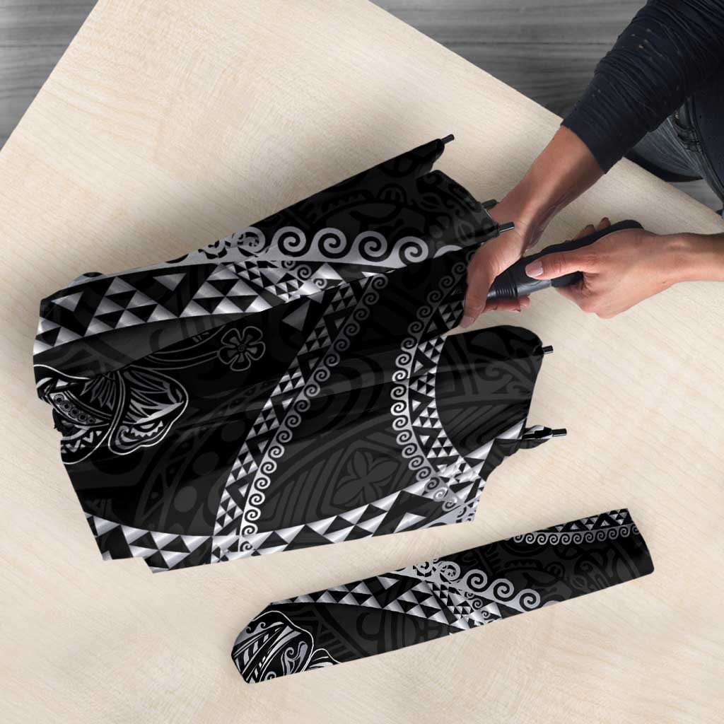 Hawaiian Kakau Art and Hisbiscus Tattoo Umbrella Tribal Pattern-Silver Style - Polynesian Pride