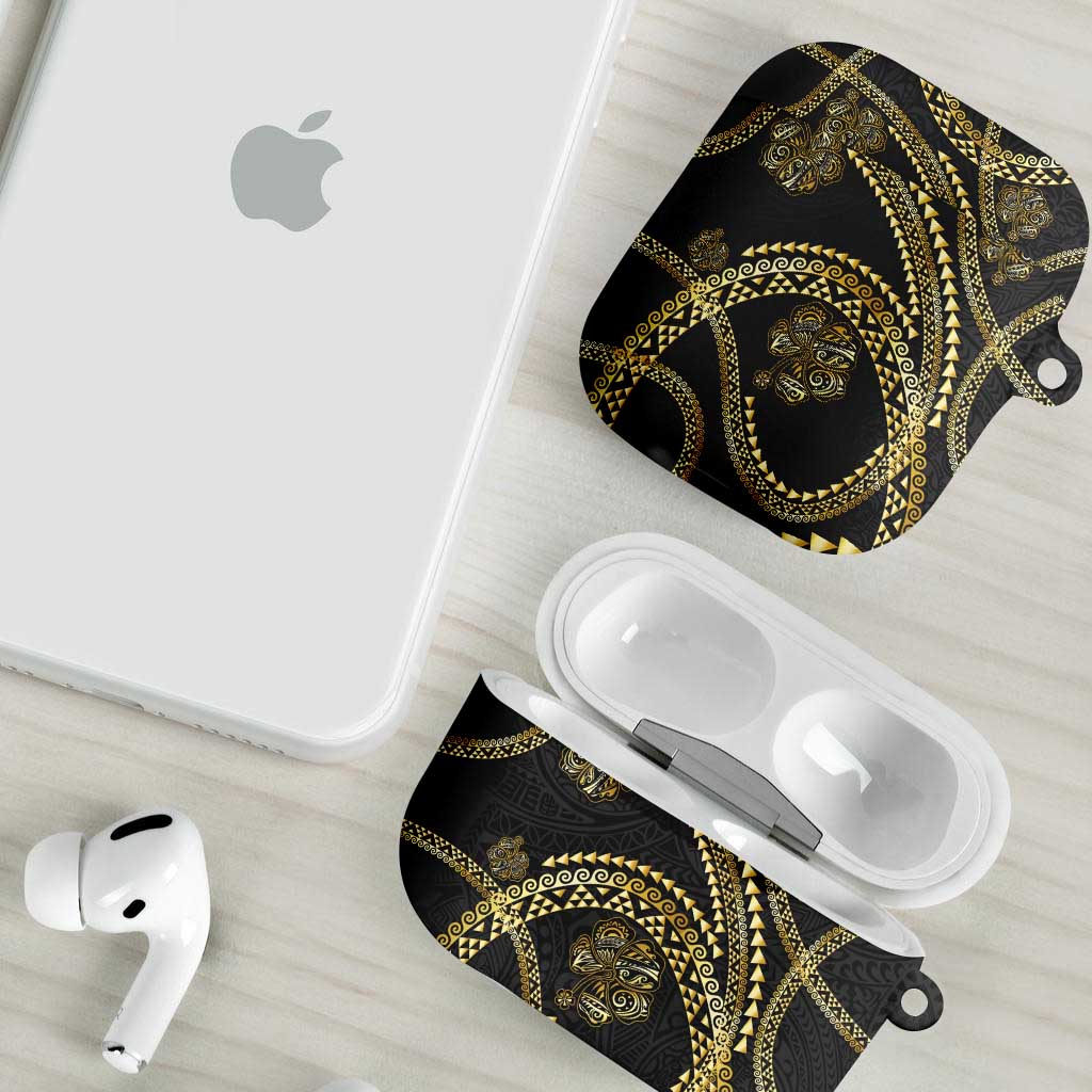 Hawaiian Kakau Art and Hisbiscus Tattoo AirPods Case Tribal Pattern-Gold Style - Polynesian Pride