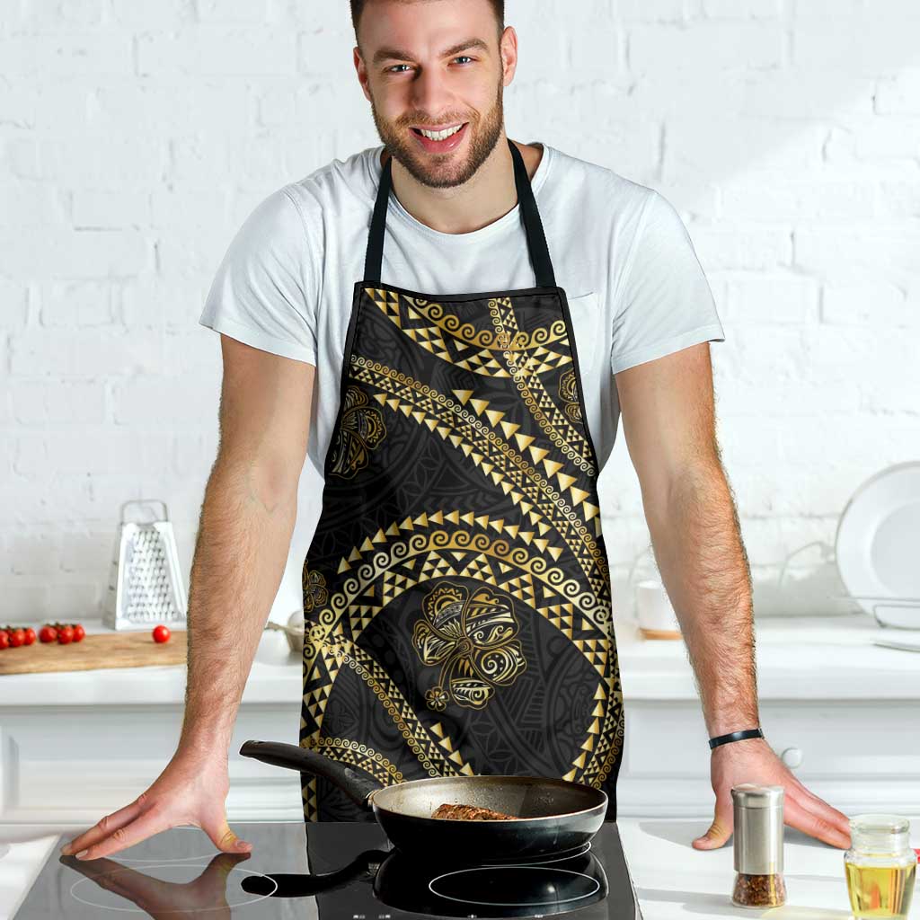 Hawaiian Kakau Art and Hisbiscus Tattoo Apron Tribal Pattern-Gold Style - Polynesian Pride