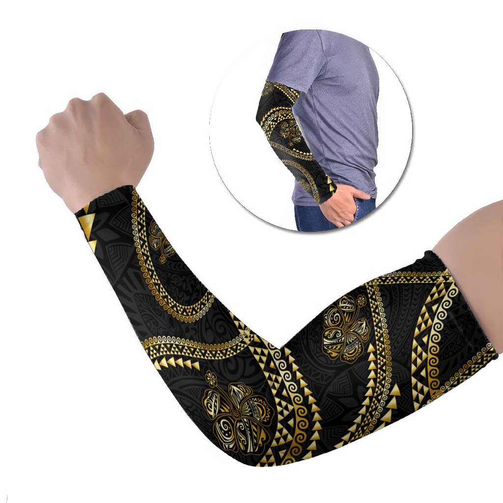 Hawaiian Kakau Art and Hisbiscus Tattoo Arm Sleeves Tribal Pattern-Gold Style - Polynesian Pride