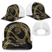 Hawaiian Kakau Art and Hisbiscus Tattoo Baseball Net Cap Tribal Pattern-Gold Style - Polynesian Pride