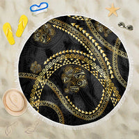 Hawaiian Kakau Art and Hisbiscus Tattoo Beach Blanket Tribal Pattern-Gold Style - Polynesian Pride