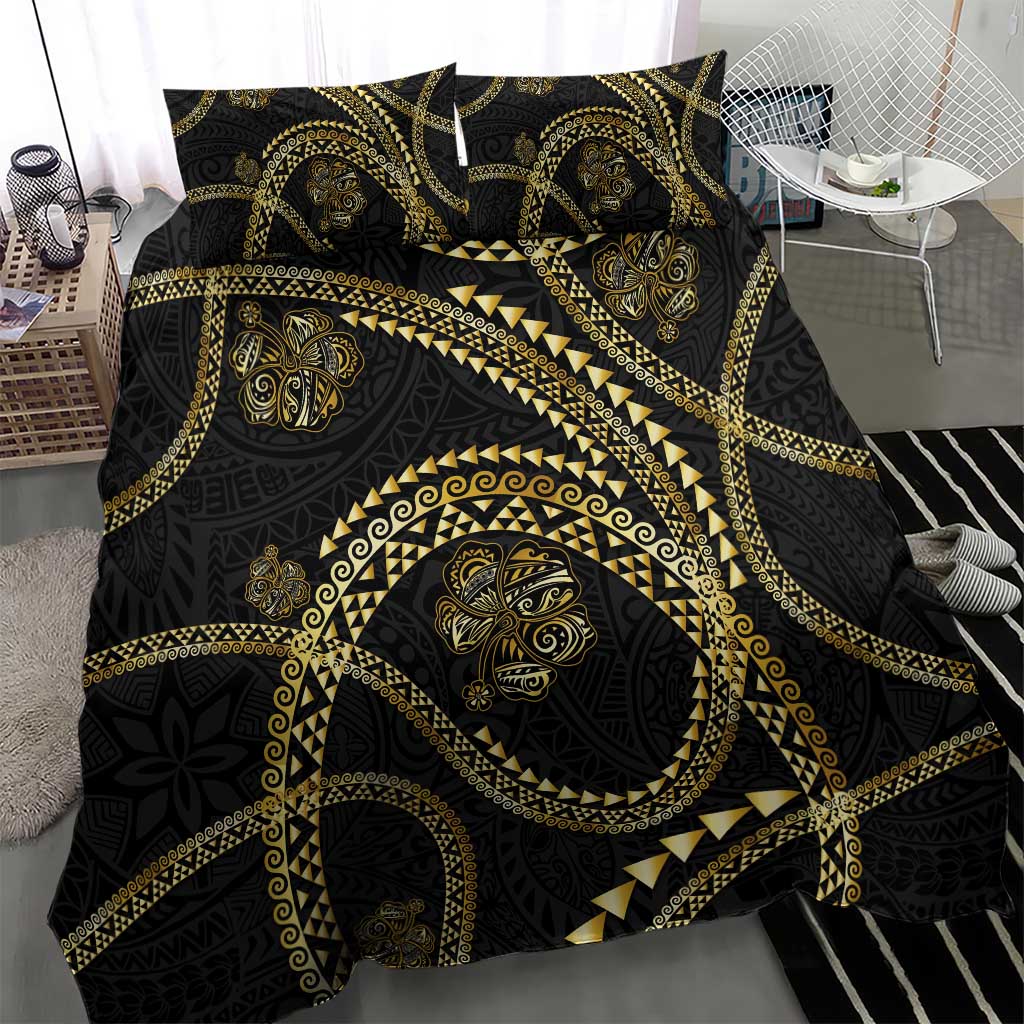 Hawaiian Kakau Art and Hisbiscus Tattoo Bedding Set Tribal Pattern-Gold Style - Polynesian Pride