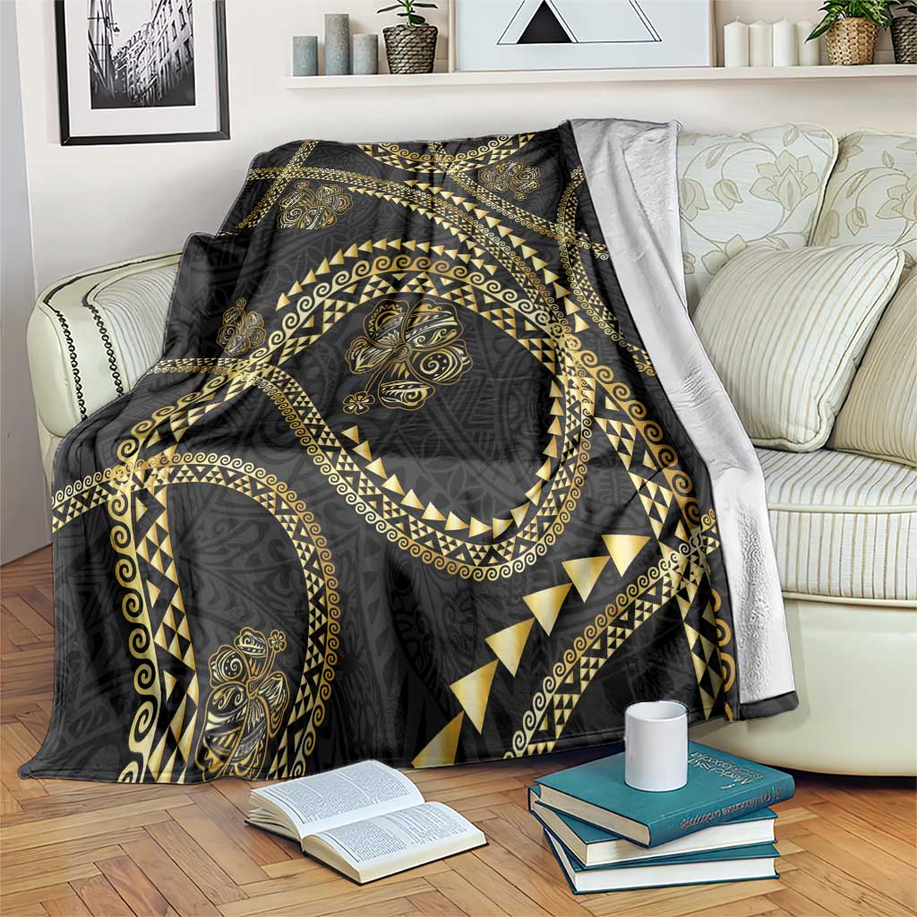 Hawaiian Kakau Art and Hisbiscus Tattoo Blanket Tribal Pattern-Gold Style - Polynesian Pride