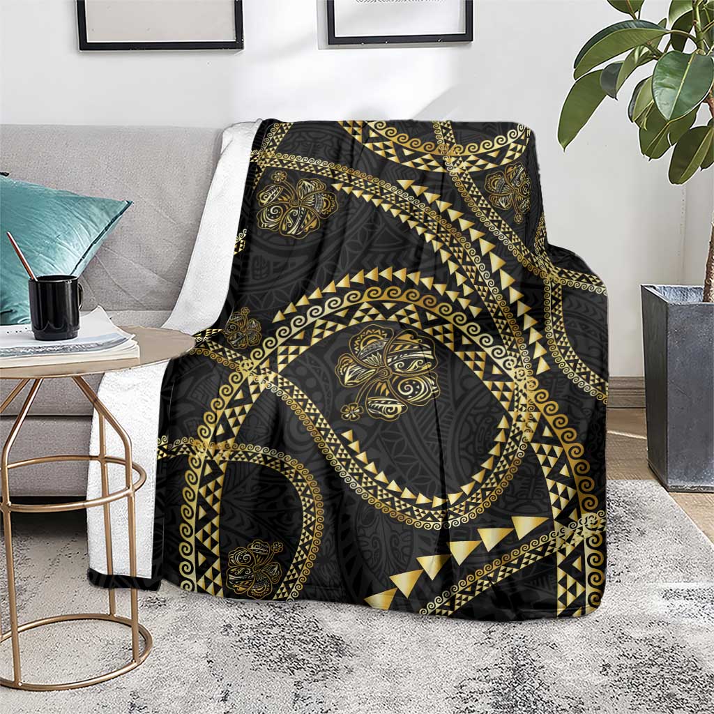 Hawaiian Kakau Art and Hisbiscus Tattoo Blanket Tribal Pattern-Gold Style - Polynesian Pride