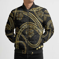 Hawaiian Kakau Art and Hisbiscus Tattoo Bomber Puffer Jacket Tribal Pattern-Gold Style - Polynesian Pride