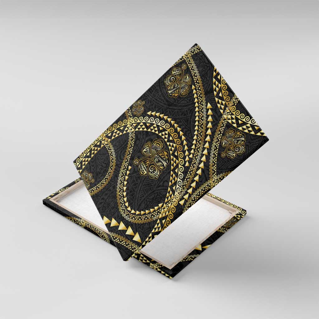 Hawaiian Kakau Art and Hisbiscus Tattoo Canvas Wall Art Tribal Pattern-Gold Style - Polynesian Pride