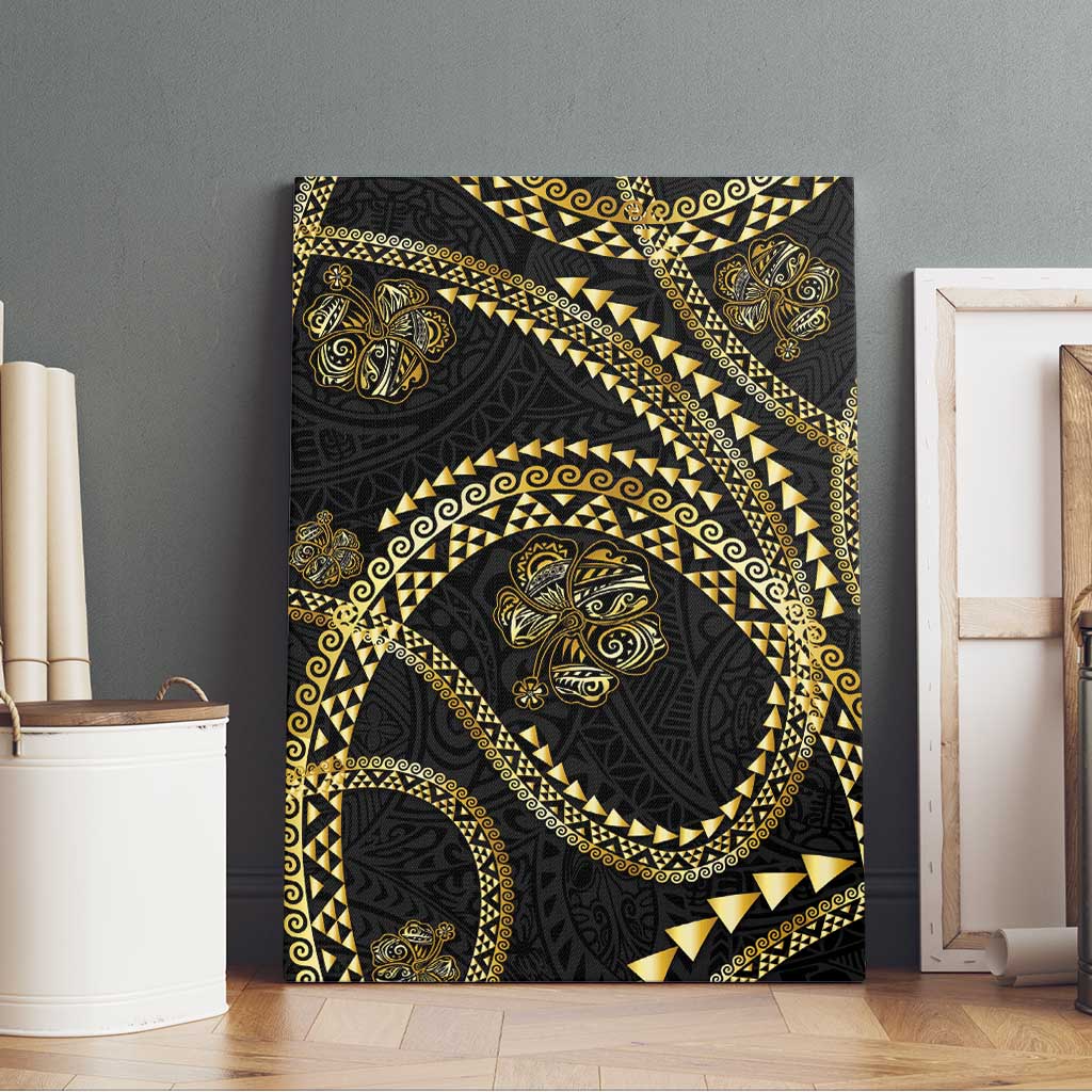 Hawaiian Kakau Art and Hisbiscus Tattoo Canvas Wall Art Tribal Pattern-Gold Style - Polynesian Pride