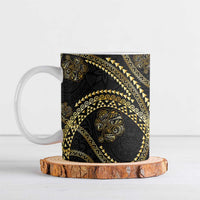 Hawaiian Kakau Art and Hisbiscus Tattoo Ceramic Mug Tribal Pattern-Gold Style - Polynesian Pride
