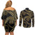 Hawaiian Kakau Art and Hisbiscus Tattoo Couples Matching Off Shoulder Short Dress and Long Sleeve Button Shirt Tribal Pattern-Gold Style - Polynesian Pride
