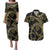 Hawaiian Kakau Art and Hisbiscus Tattoo Couples Matching Puletasi and Hawaiian Shirt Tribal Pattern-Gold Style - Polynesian Pride