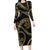 Hawaiian Kakau Art and Hisbiscus Tattoo Family Matching Long Sleeve Bodycon Dress and Hawaiian Shirt Tribal Pattern-Gold Style - Polynesian Pride