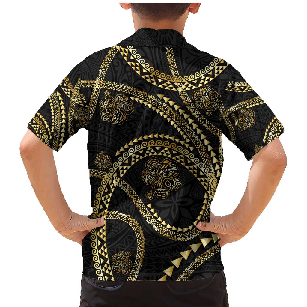 Hawaiian Kakau Art and Hisbiscus Tattoo Family Matching Mermaid Dress and Hawaiian Shirt Tribal Pattern-Gold Style - Polynesian Pride