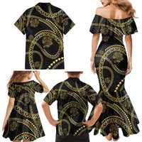 Hawaiian Kakau Art and Hisbiscus Tattoo Family Matching Mermaid Dress and Hawaiian Shirt Tribal Pattern-Gold Style - Polynesian Pride
