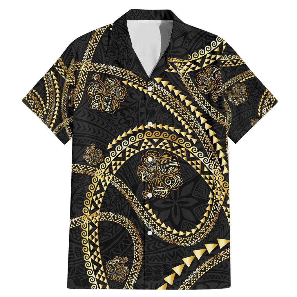 Hawaiian Kakau Art and Hisbiscus Tattoo Family Matching Mermaid Dress and Hawaiian Shirt Tribal Pattern-Gold Style - Polynesian Pride
