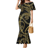 Hawaiian Kakau Art and Hisbiscus Tattoo Family Matching Mermaid Dress and Hawaiian Shirt Tribal Pattern-Gold Style - Polynesian Pride