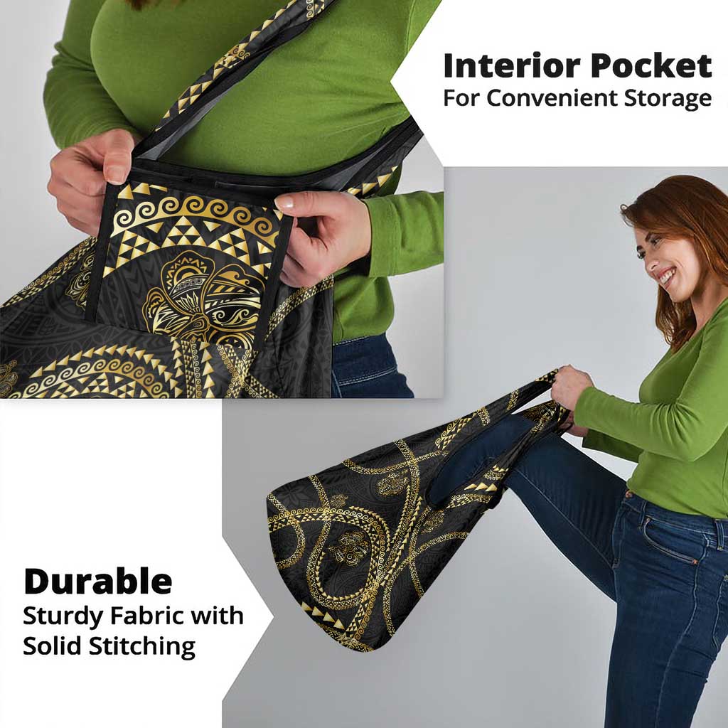 Hawaiian Kakau Art and Hisbiscus Tattoo Grocery Bag Tribal Pattern-Gold Style - Polynesian Pride